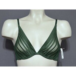 Adore Me Plunge Bra 32C Sheer Green Striped Underwired